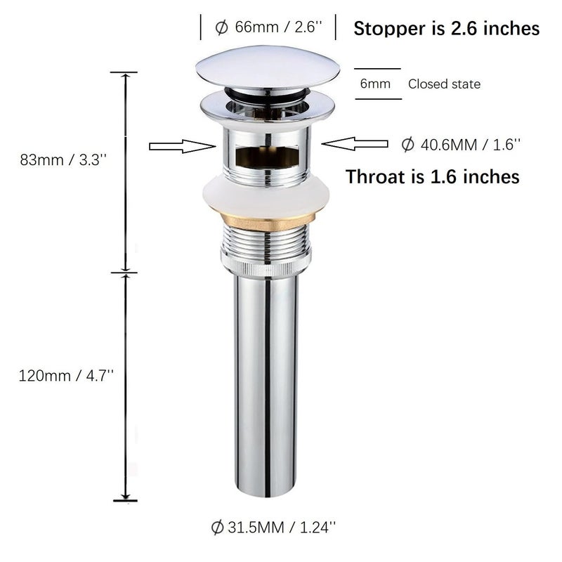 dalang Pop Up Drain Stoper with Overflow for Bathroom Sink with Overflow,Chrome Finished - Image 4
